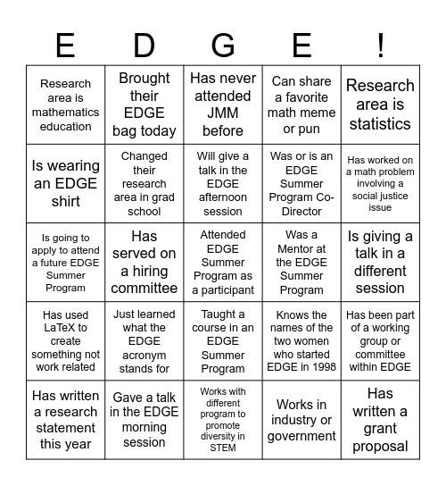 EDGE Networking Bingo Card