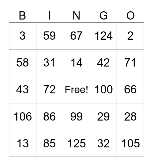 Rounding     Redondeo Bingo Card