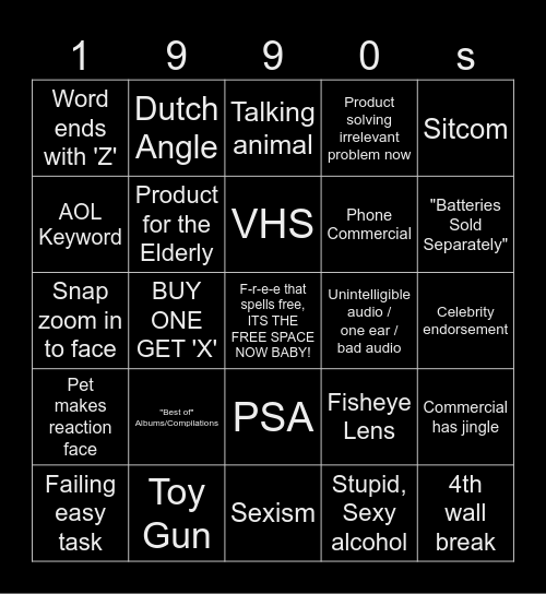 90s commerical bingo Card