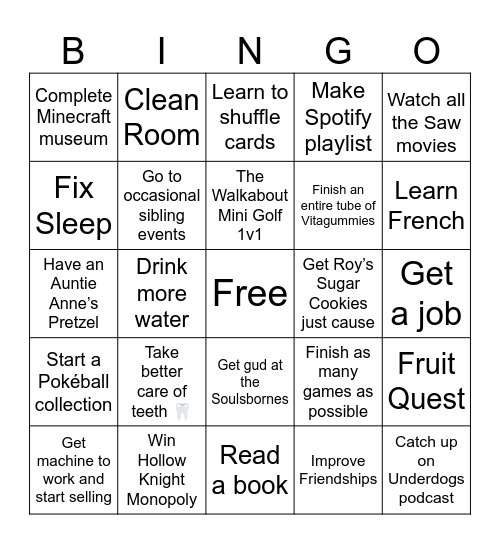 2025 Goals Bingo Card