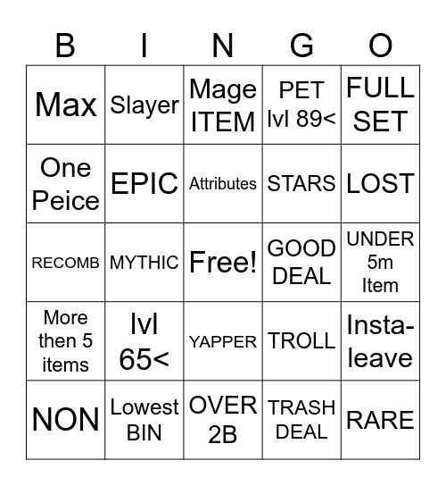 Lowballing bingo Card