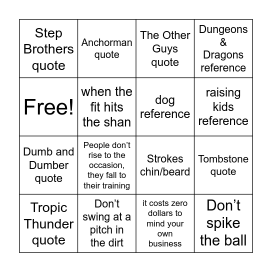 Jonisms Bingo Card