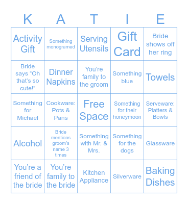Bridal Shower Gift Bingo Card