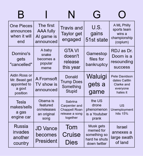 2025 Bingo Card Bingo Card