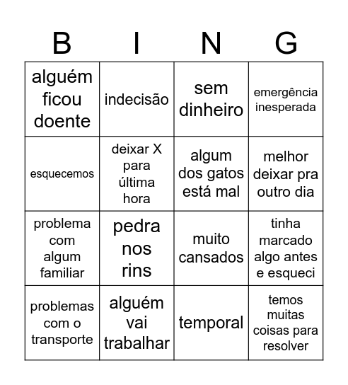FINAL DE SEMANA COM O CASAL Bingo Card
