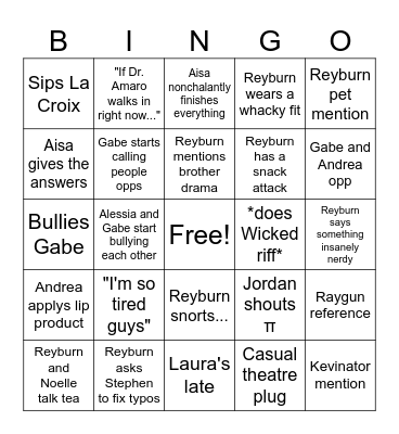 AP Calc BC "Reyburn" Bingo Card