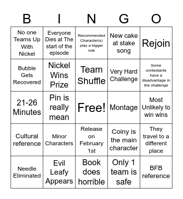 BFDIA 18 Bingo Card Bingo Card