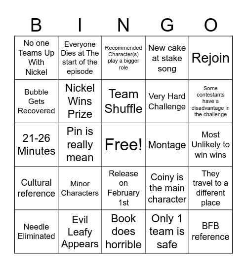 BFDIA 18 Bingo Card Bingo Card