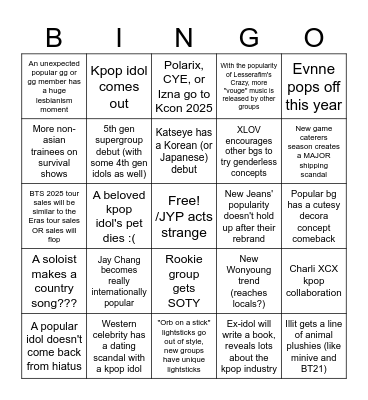 Chelsea's 2025 Kpop Predictions Bingo Card