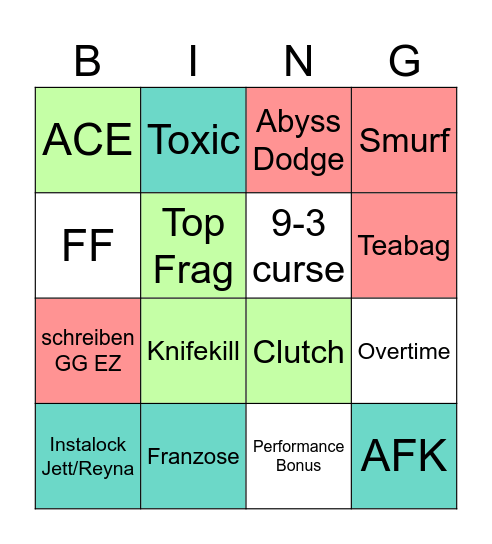 Valorant Bingo Card