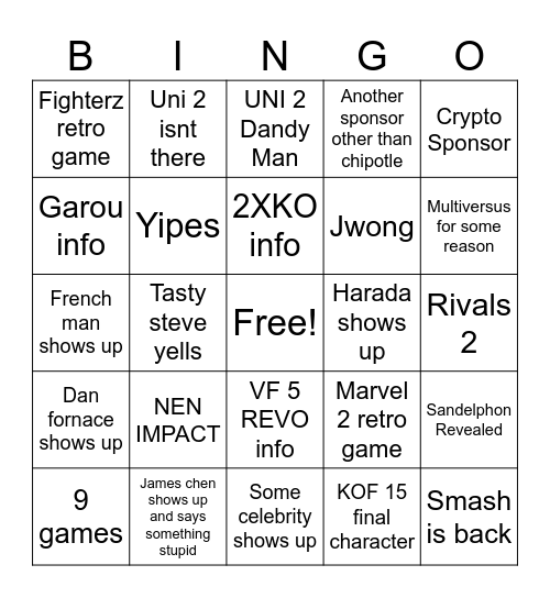 EVO Bingo Card