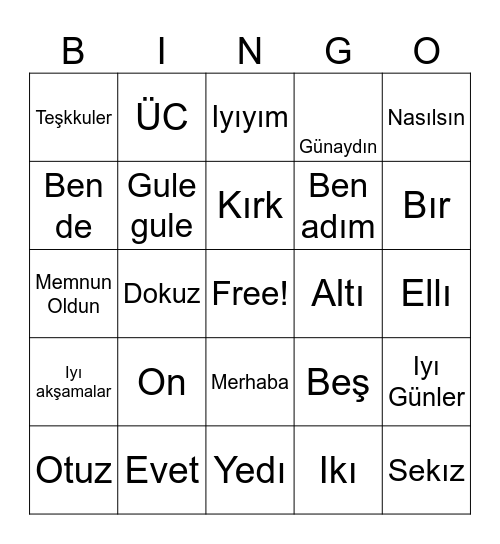 Turkısh Bıngo Bingo Card