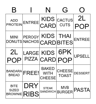 TAKE OUT BINGO Card
