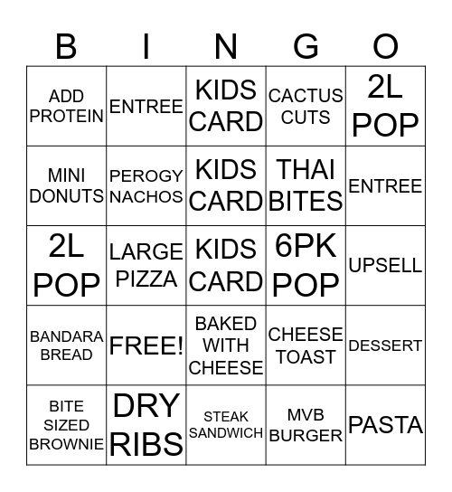 TAKE OUT BINGO Card