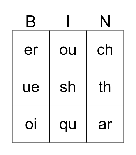 Phonic Bingo Card