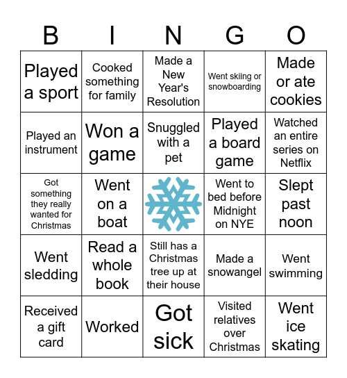 Human Bingo - Winter Break Edition Bingo Card