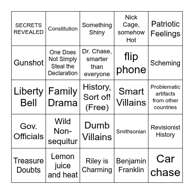 National Treasure Bingo! Bingo Card