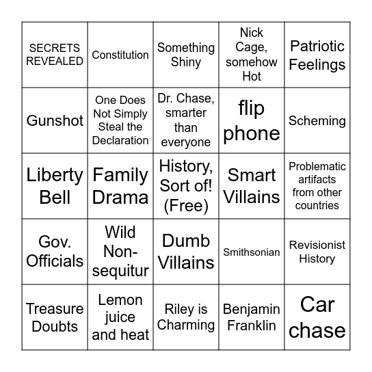 National Treasure Bingo! Bingo Card