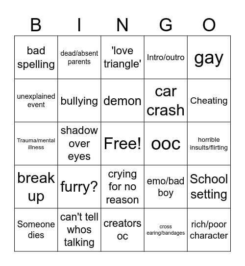 Gacha Cringe Bingo Card