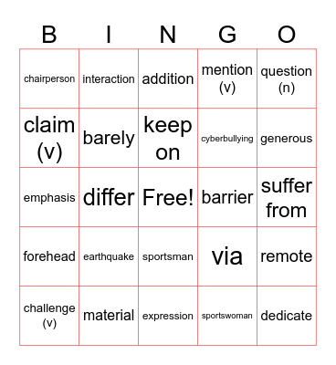 Revised Gateway E Unit 2 Bingo Card