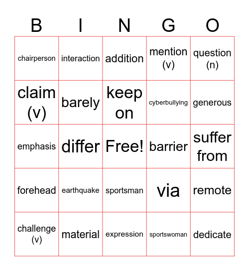 Revised Gateway E Unit 2 Bingo Card