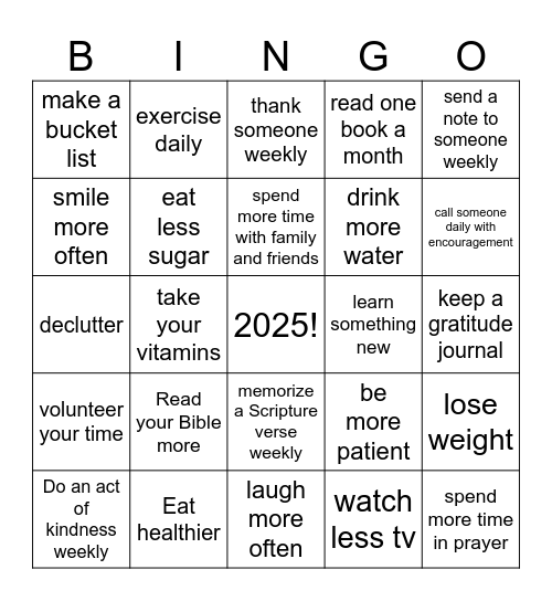 Resolutions Bingo Card