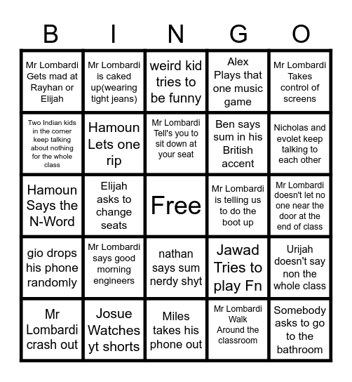 Mr Lombardi's Class(4th period) Bingo Card