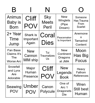 Wings Of Fire Arc 4 Bingo Card