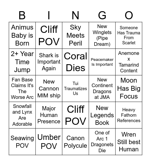 Wings Of Fire Arc 4 Bingo Card