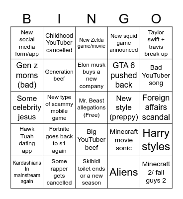 2025 bingo Card