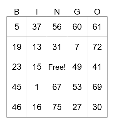 BINJO BONJO Bingo Card