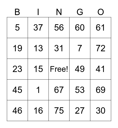 BINJO BONJO Bingo Card