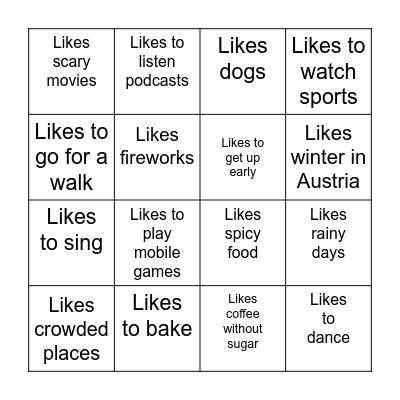 Likes Bingo Card