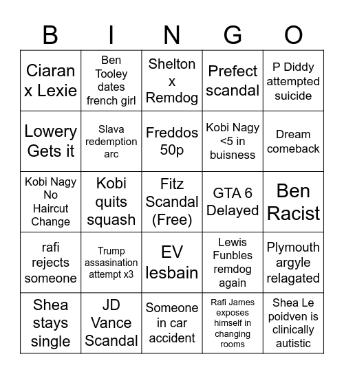 2025 Bingo Toby Bingo Card