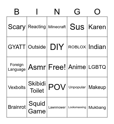 youtube shorts bingo Card