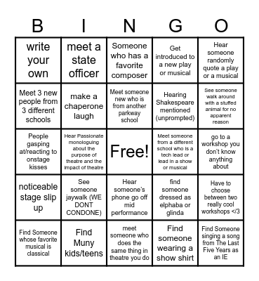 Missouri Thespian Conference Bingo Card