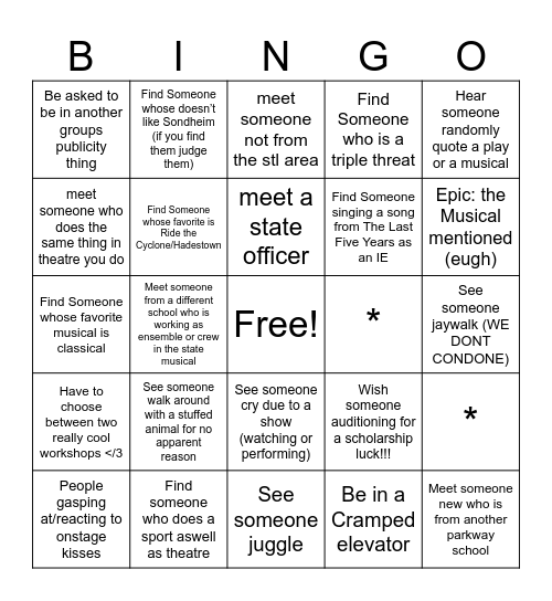 MISSOURI THESPIAN CONFERENCE Bingo Card