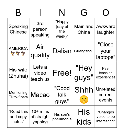 Ultimate China Glazer Bingo: Alpha Bingo Card