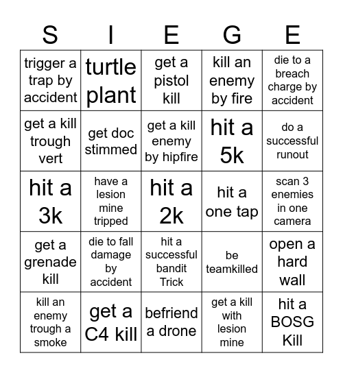 R6 Siege Bingo Card