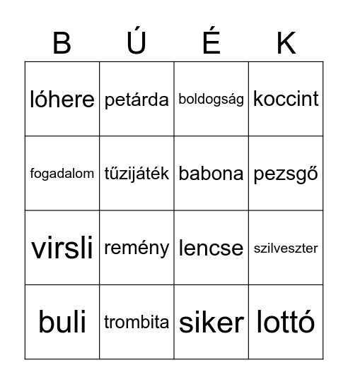 újévi bingó Bingo Card