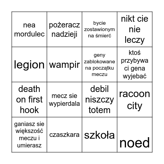 DBD Bingo Card