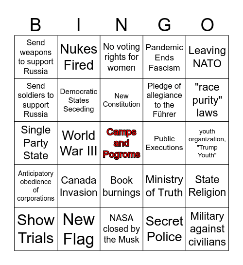 American Reich Bingo Card