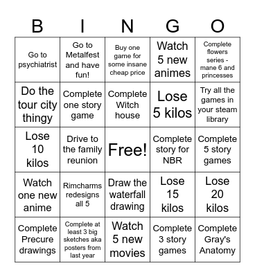 New Year 2025 New me? Bingo Card