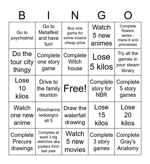 New Year 2025 New me? Bingo Card