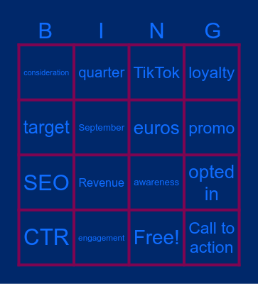 Eurostar Marketing Team Meeting Bingo Card