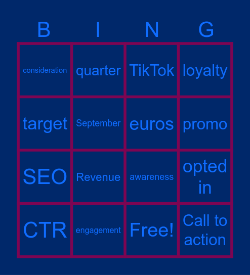 Eurostar Marketing Team Meeting Bingo Card
