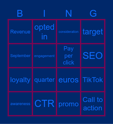 Eurostar Marketing Team Meeting Bingo Card