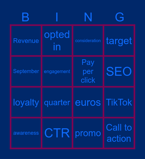 Eurostar Marketing Team Meeting Bingo Card