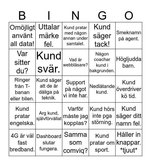 Transcom Bingo Card