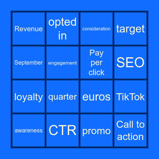 Eurostar Marketing Team Meeting Bingo Card